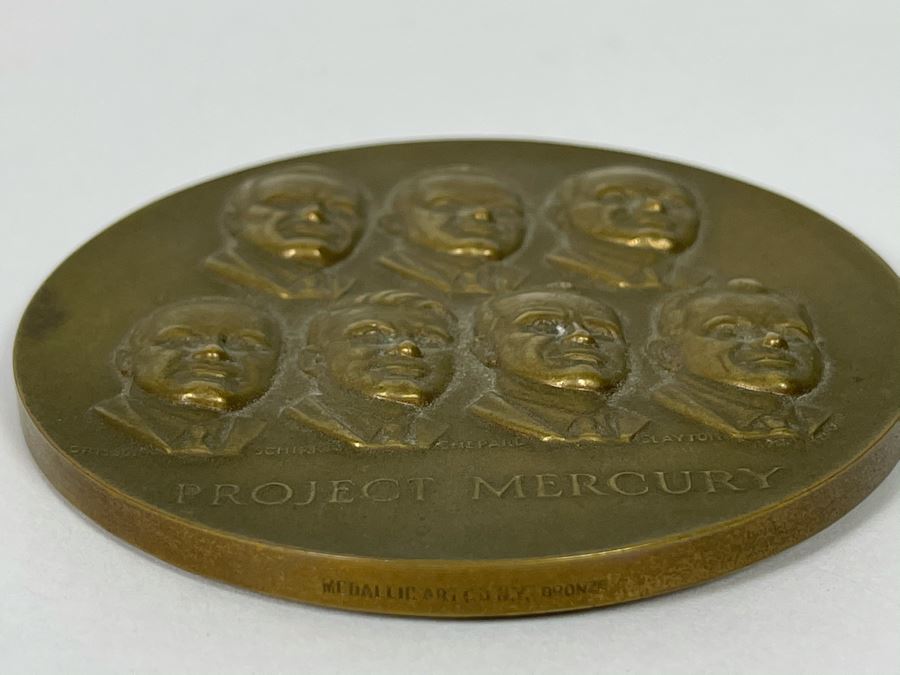Bronze Medallion For Project Mercury Commemorating Free Man's First Adventure Beyond The Atmosphere 1958-1963 Designed By Client Art Who Was Director Of General Dynamics 3'R Medallic Art Co NY [Photo 5]