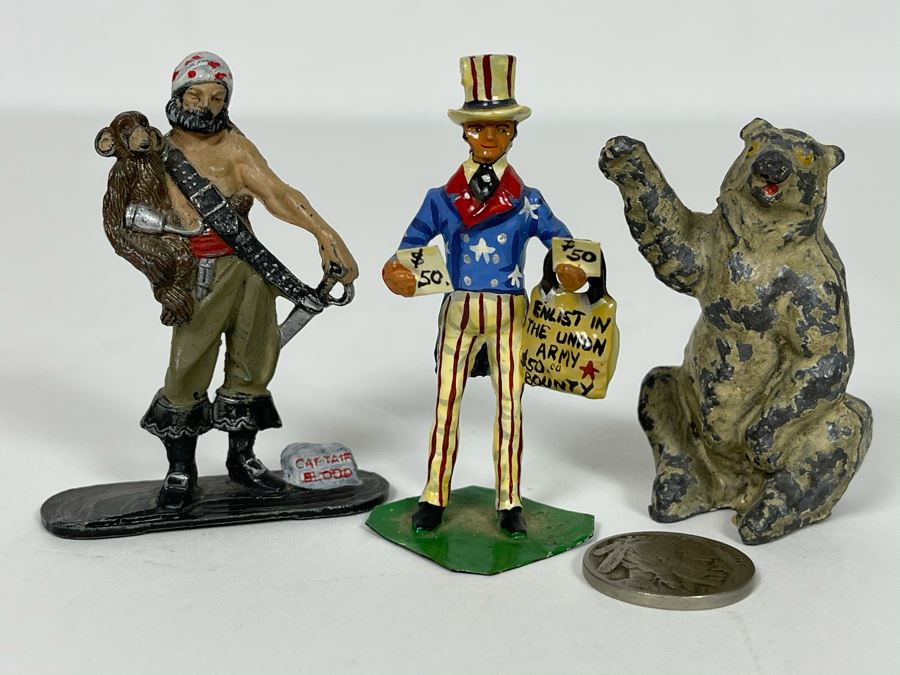Set Of Three Vintage Small Metal Miniature Hand Painted Figurines