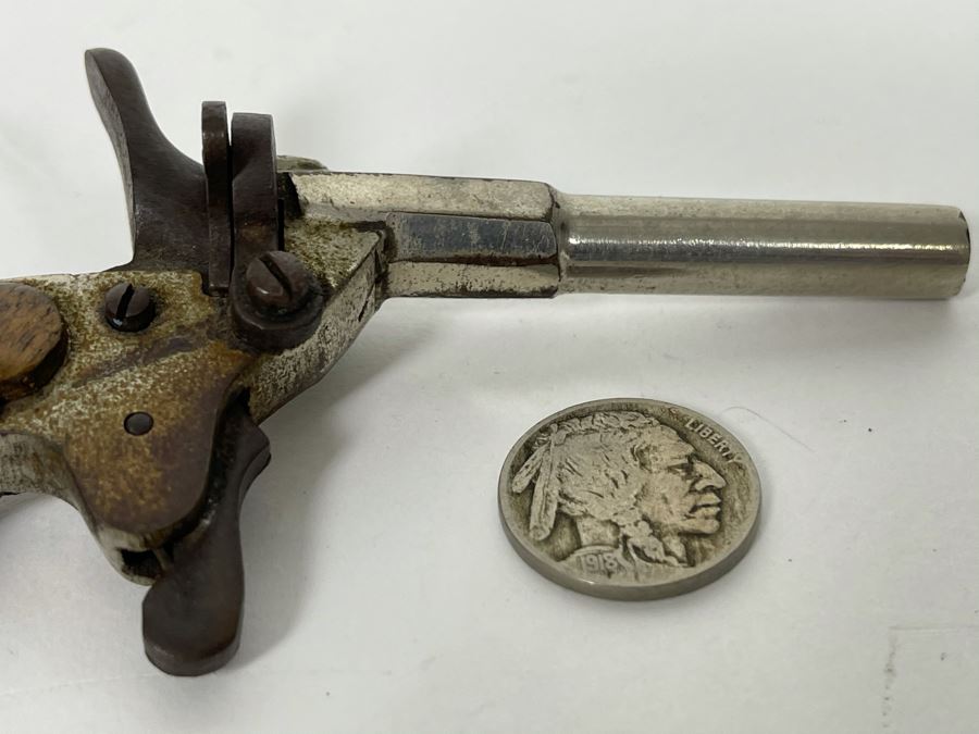 Vintage Miniature Starter Pistol Handcrafted Of Steel And Wood 4.5W X 2.5H