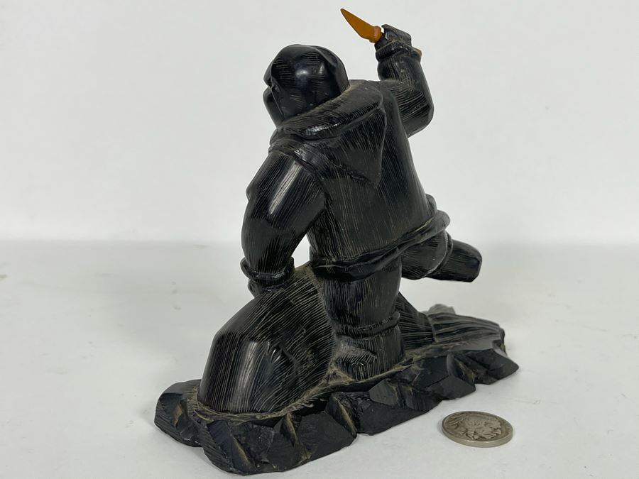 Vintage Haida Argillite Black Stone Carving Sculpture - From Island Off The Coast Of British Columbia Canada 5W X 5H [Photo 9]