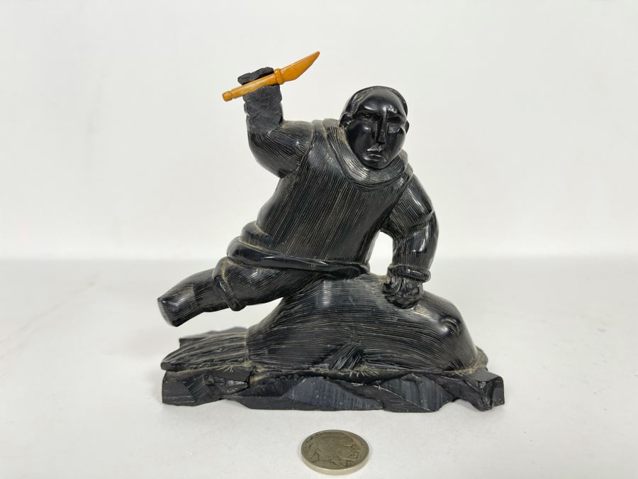 Vintage Haida Argillite Black Stone Carving Sculpture - From Island Off The Coast Of British Columbia Canada 5W X 5H [Photo 2]