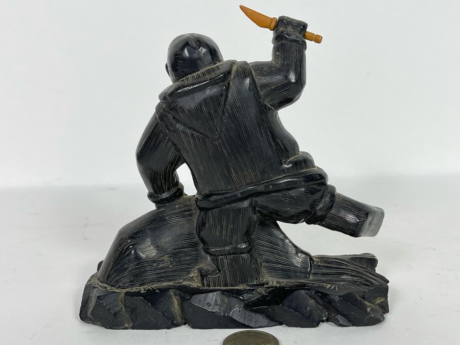 Vintage Haida Argillite Black Stone Carving Sculpture - From Island Off The Coast Of British Columbia Canada 5W X 5H [Photo 8]