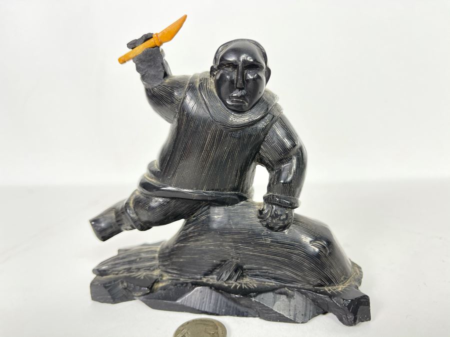 Vintage Haida Argillite Black Stone Carving Sculpture - From Island Off The Coast Of British Columbia Canada 5W X 5H [Photo 4]