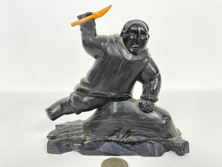 Vintage Haida Argillite Black Stone Carving Sculpture - From Island Off The Coast Of British Columbia Canada 5W X 5H [Photo 3]