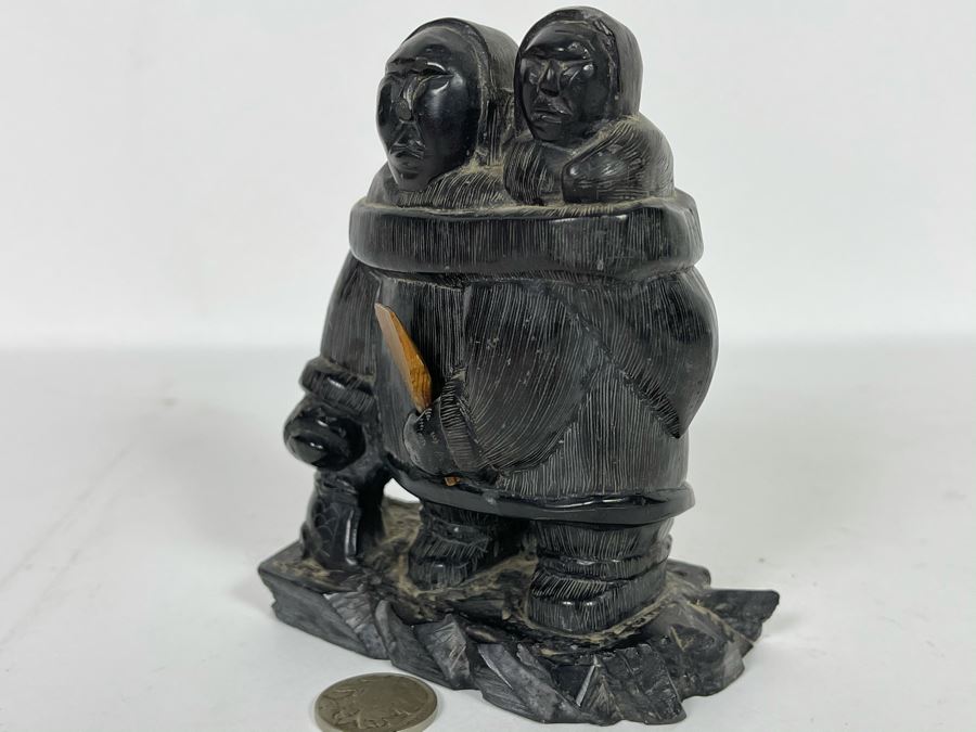 Vintage Haida Argillite Black Stone Carving Sculpture - From Island Off The Coast Of British Columbia Canada 3.5W X 4.5H [Photo 7]