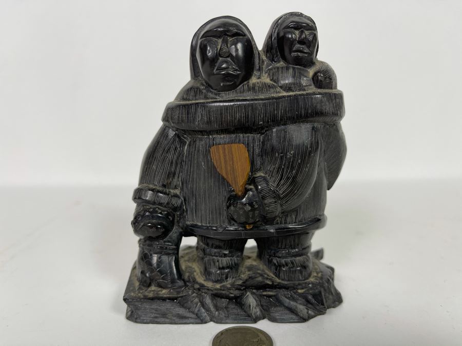 Vintage Haida Argillite Black Stone Carving Sculpture - From Island Off The Coast Of British Columbia Canada 3.5W X 4.5H [Photo 2]