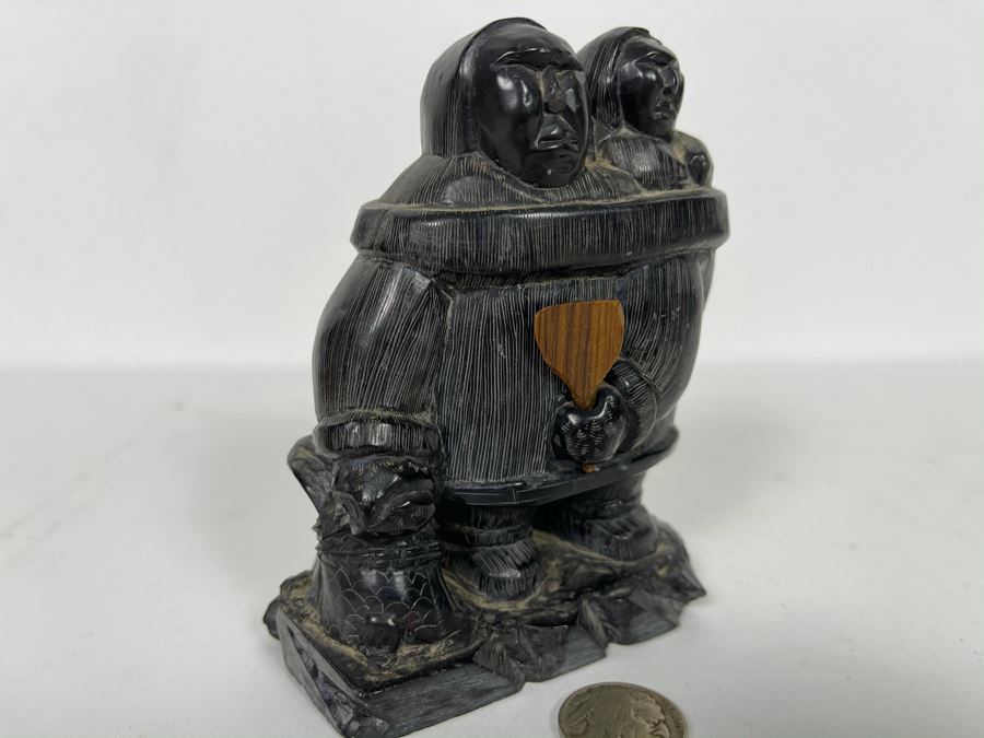 Vintage Haida Argillite Black Stone Carving Sculpture - From Island Off The Coast Of British Columbia Canada 3.5W X 4.5H [Photo 3]
