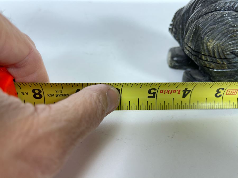 Vintage Signed Eskimo Stone Carving Sculpture Playing Drum 6W X 6D X 7.5H [Photo 16]