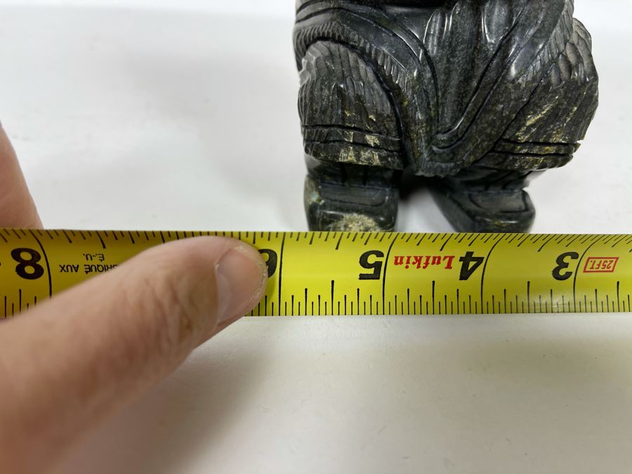 Vintage Signed Eskimo Stone Carving Sculpture Playing Drum 6W X 6D X 7.5H [Photo 15]