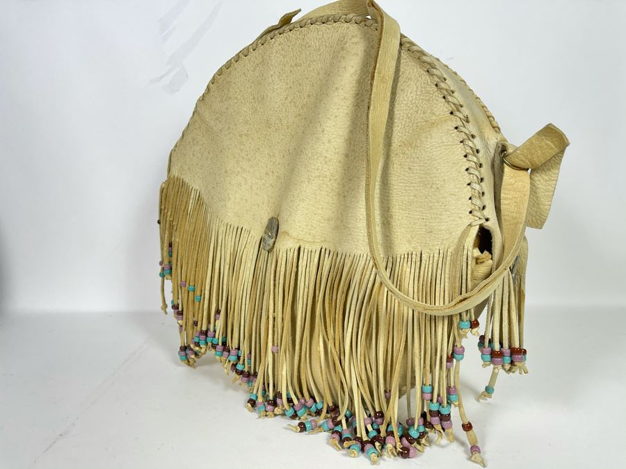 Handmade Leather Native American Tassled Drum Cover With Carrying Strap (No Drum) [Photo 9]