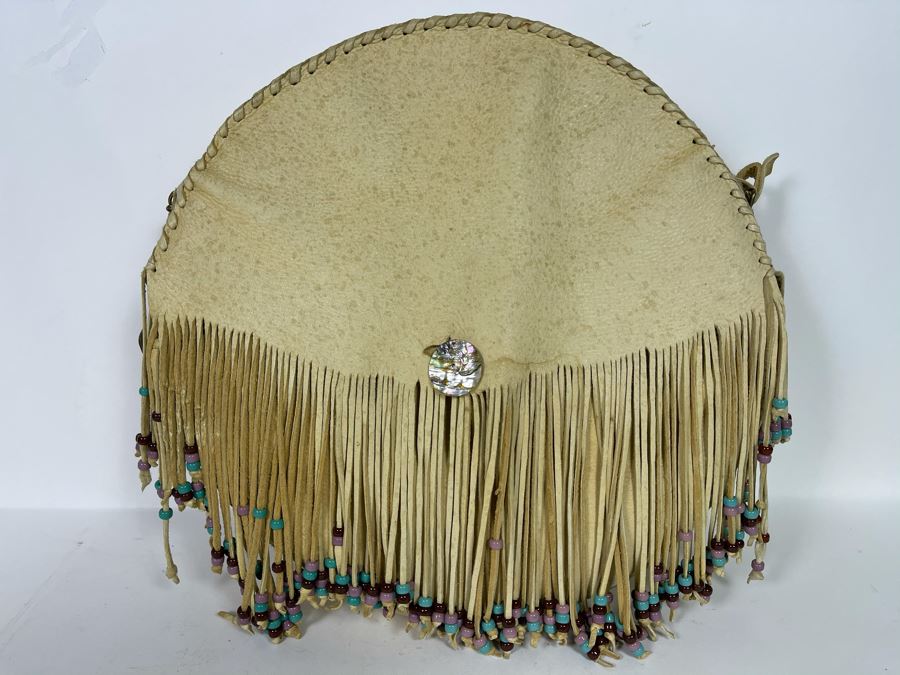 Handmade Leather Native American Tassled Drum Cover With Carrying Strap (No Drum) [Photo 2]