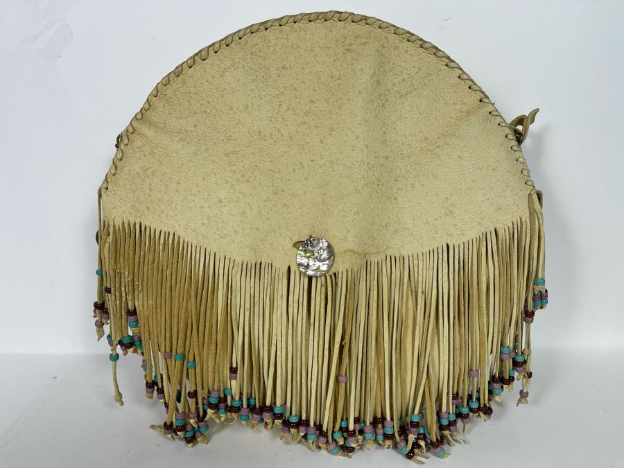 Handmade Leather Native American Tassled Drum Cover With Carrying Strap (No Drum) [Photo 3]