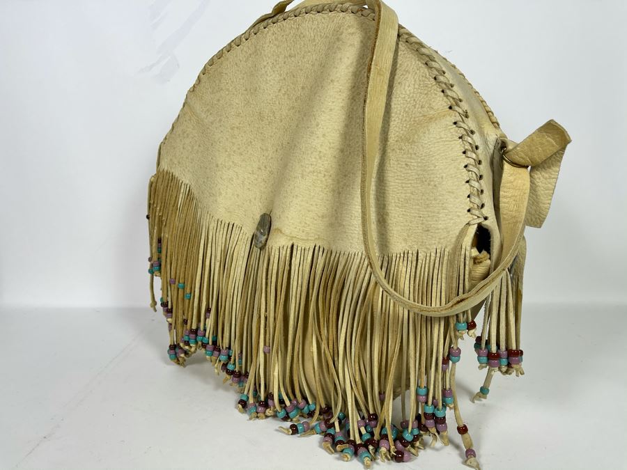 Handmade Leather Native American Tassled Drum Cover With Carrying Strap (No Drum) [Photo 8]