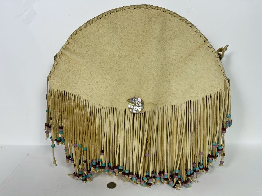 Handmade Leather Native American Tassled Drum Cover With Carrying Strap (No Drum) [Photo 1]