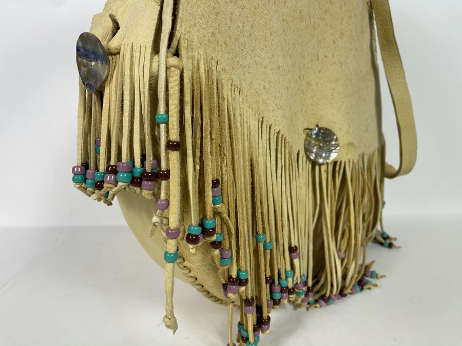 Handmade Leather Native American Tassled Drum Cover With Carrying Strap (No Drum) [Photo 6]