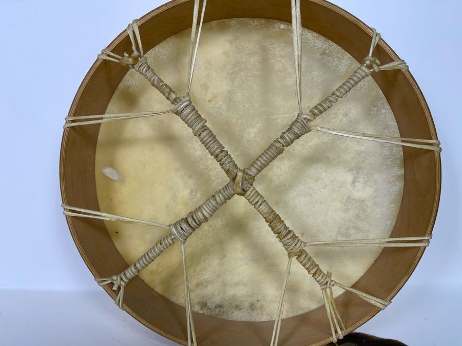 Vintage Hand Crafted Medicine Drum With Drum Beater 16R X 3D [Photo 9]