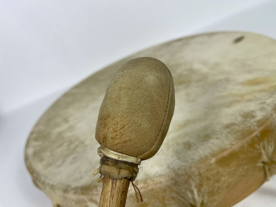 Vintage Hand Crafted Medicine Drum With Drum Beater 16R X 3D [Photo 15]