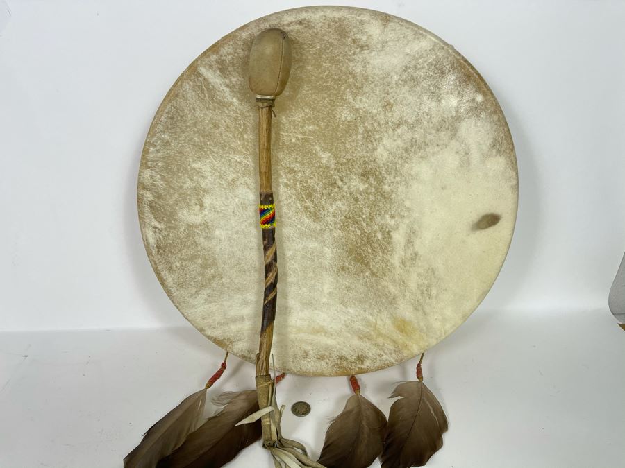 Vintage Hand Crafted Medicine Drum With Drum Beater 16R X 3D [Photo 1]