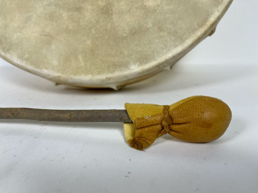 Vintage Hand Crafted Medicine Drum Signed Rainbow Rhythms With Drum Beater 16R X 3D [Photo 13]