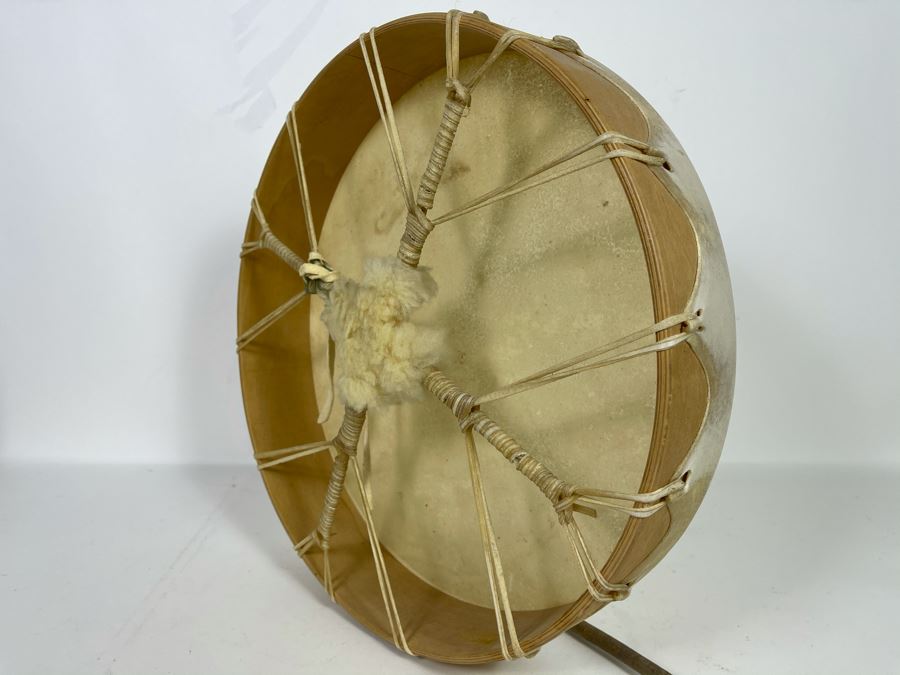 Vintage Hand Crafted Medicine Drum Signed Rainbow Rhythms With Drum Beater 16R X 3D [Photo 4]