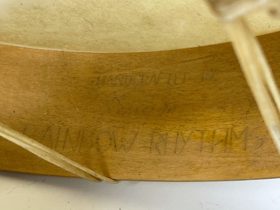 Vintage Hand Crafted Medicine Drum Signed Rainbow Rhythms With Drum Beater 16R X 3D [Photo 12]