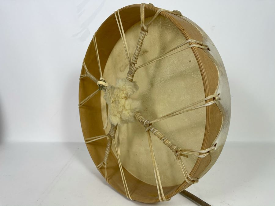 Vintage Hand Crafted Medicine Drum Signed Rainbow Rhythms With Drum Beater 16R X 3D [Photo 6]