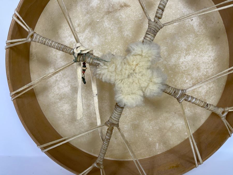 Vintage Hand Crafted Medicine Drum Signed Rainbow Rhythms With Drum Beater 16R X 3D [Photo 7]