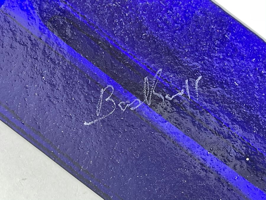 Signed Art Glass Menorah 7W X 2.5D X 7H [Photo 2]