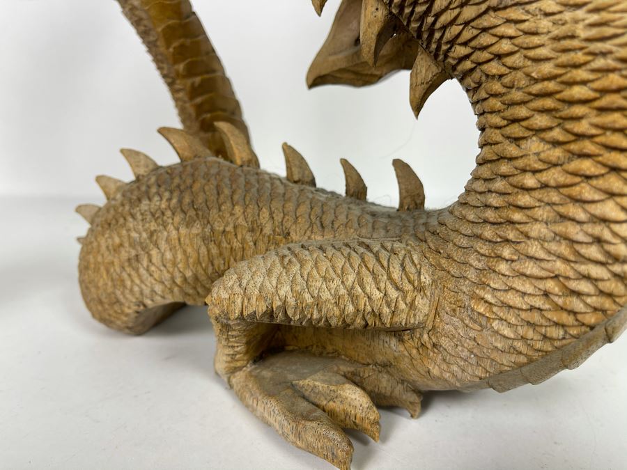 Carved Wooden Dragon Sculpture (See Photos For Several Minor Chips) 10W X 5D X 12H [Photo 8]