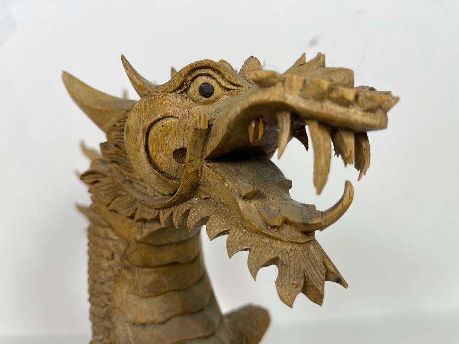 Carved Wooden Dragon Sculpture (See Photos For Several Minor Chips) 10W X 5D X 12H [Photo 10]