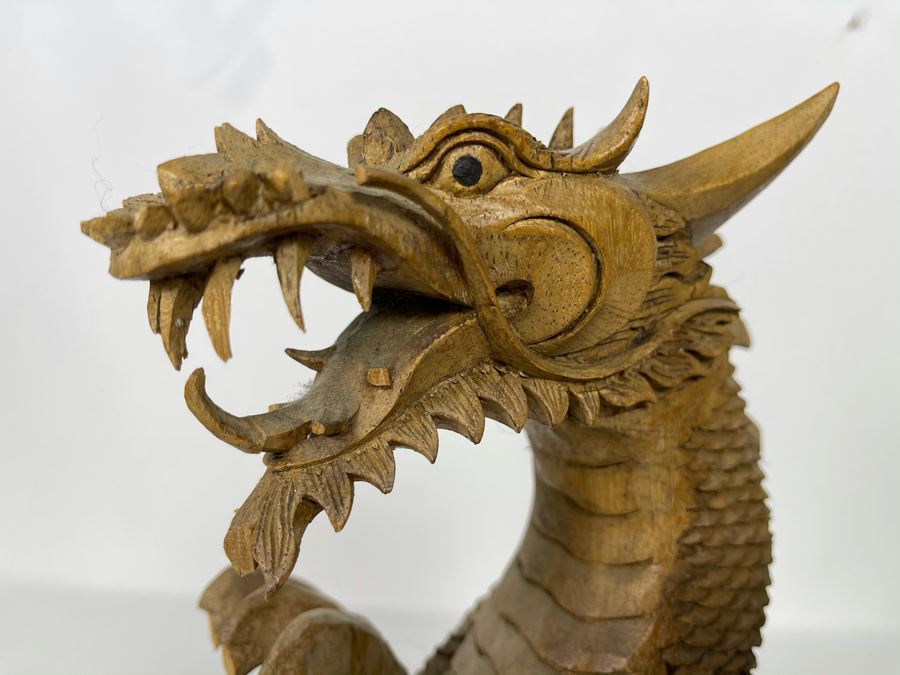 Carved Wooden Dragon Sculpture (See Photos For Several Minor Chips) 10W X 5D X 12H [Photo 11]