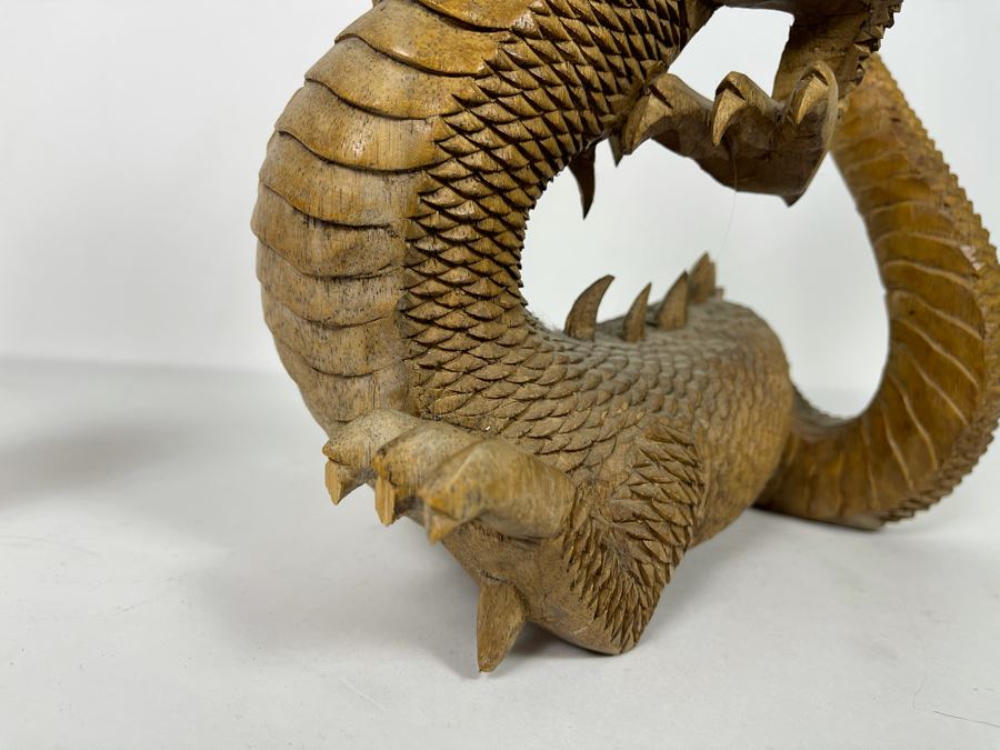 Carved Wooden Dragon Sculpture (See Photos For Several Minor Chips) 10W X 5D X 12H [Photo 13]