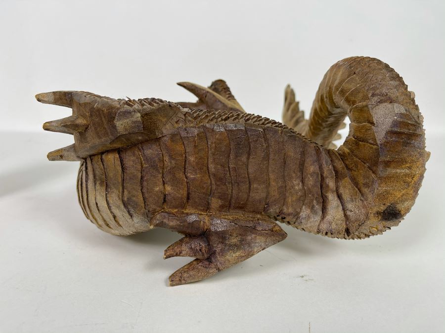 Carved Wooden Dragon Sculpture (See Photos For Several Minor Chips) 10W X 5D X 12H [Photo 14]