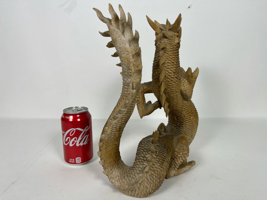 Carved Wooden Dragon Sculpture (See Photos For Several Minor Chips) 10W X 5D X 12H [Photo 6]