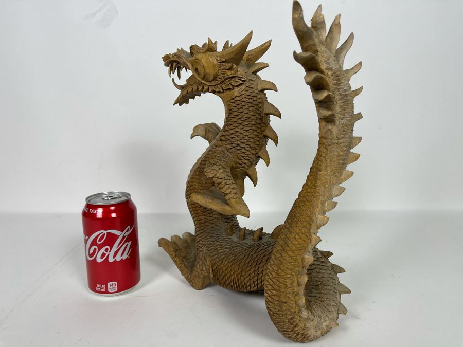 Carved Wooden Dragon Sculpture (See Photos For Several Minor Chips) 10W X 5D X 12H [Photo 5]