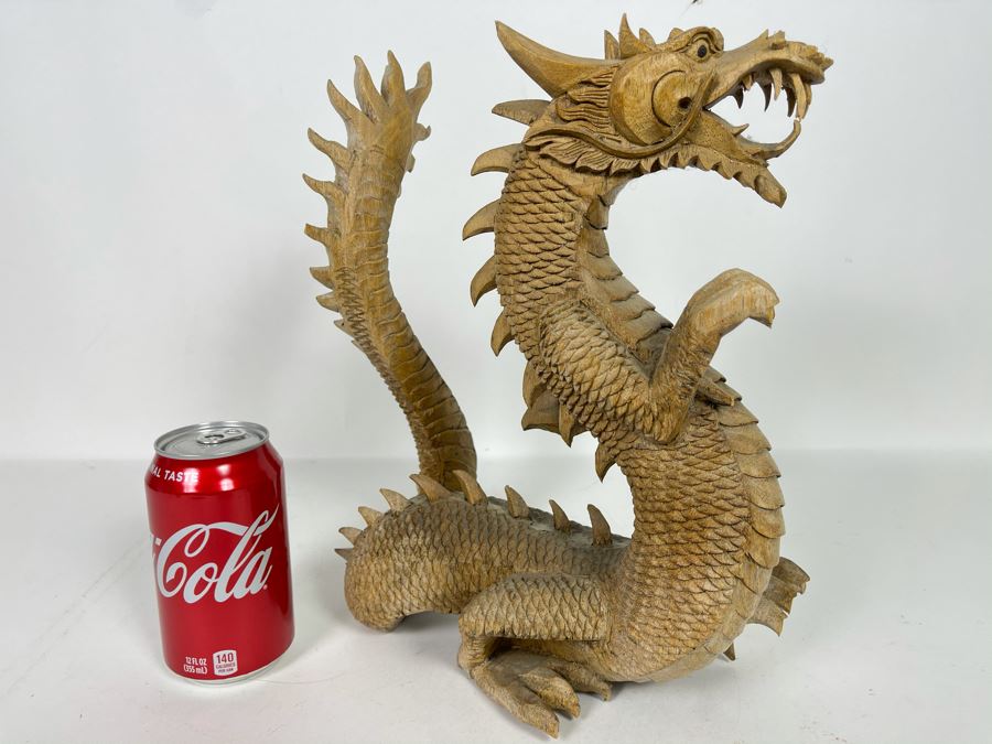Carved Wooden Dragon Sculpture (See Photos For Several Minor Chips) 10W X 5D X 12H [Photo 1]
