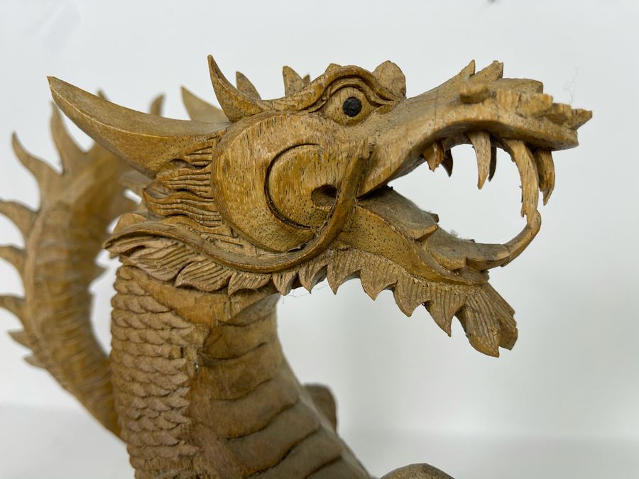 Carved Wooden Dragon Sculpture (See Photos For Several Minor Chips) 10W X 5D X 12H [Photo 7]