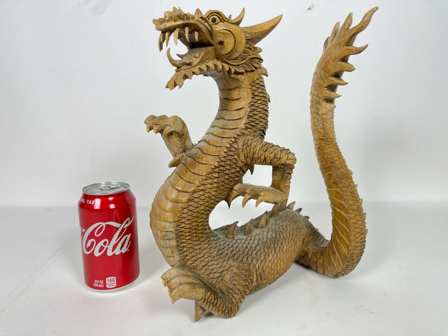 Carved Wooden Dragon Sculpture (See Photos For Several Minor Chips) 10W X 5D X 12H [Photo 2]