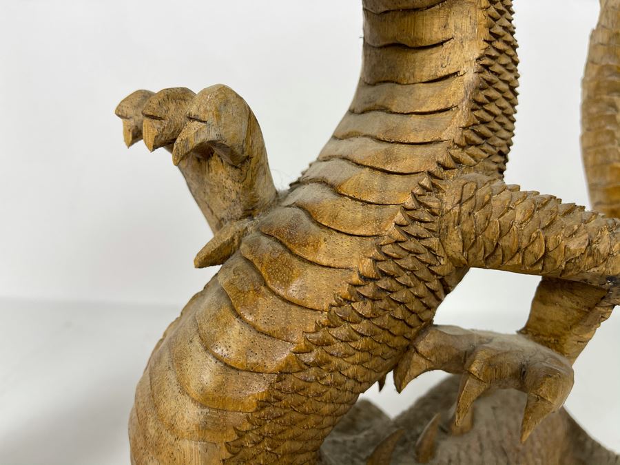 Carved Wooden Dragon Sculpture (See Photos For Several Minor Chips) 10W X 5D X 12H [Photo 12]