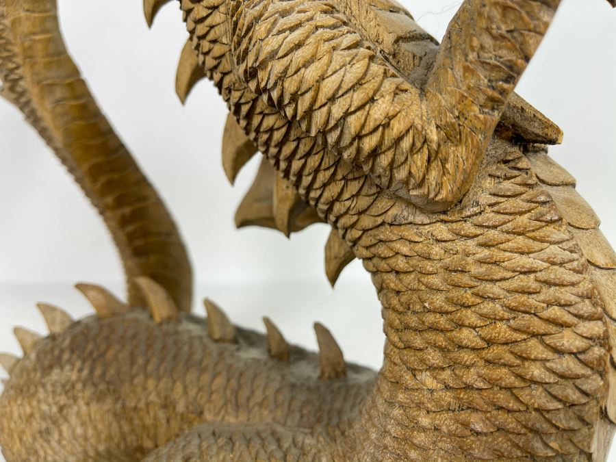 Carved Wooden Dragon Sculpture (See Photos For Several Minor Chips) 10W X 5D X 12H [Photo 9]