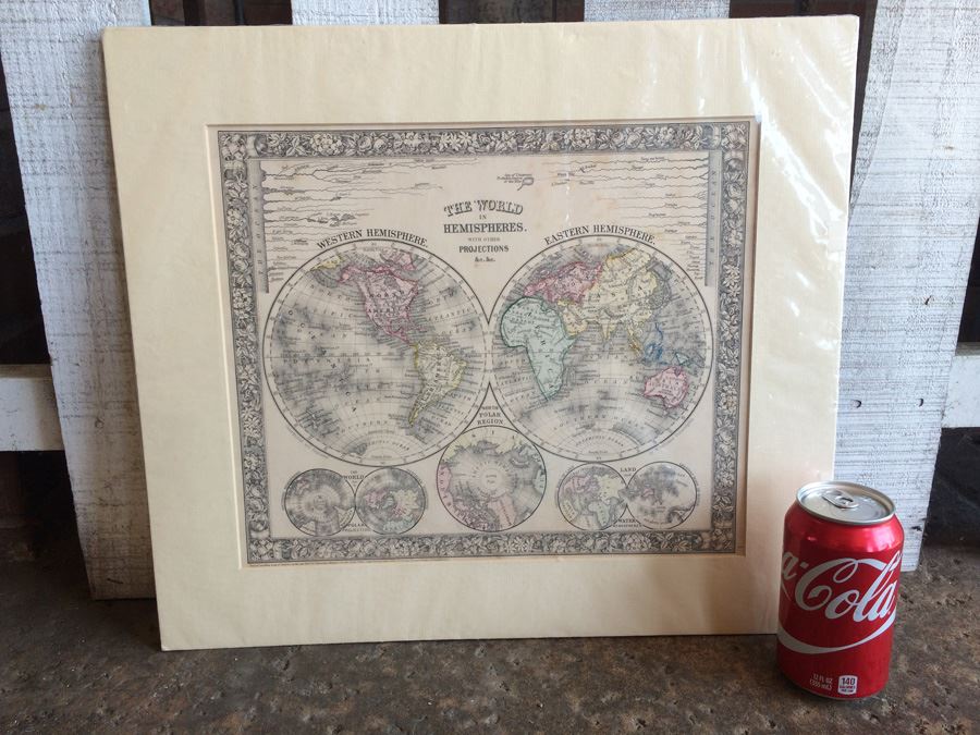 Vintage Map of The World in Hemispheres [Photo 12]