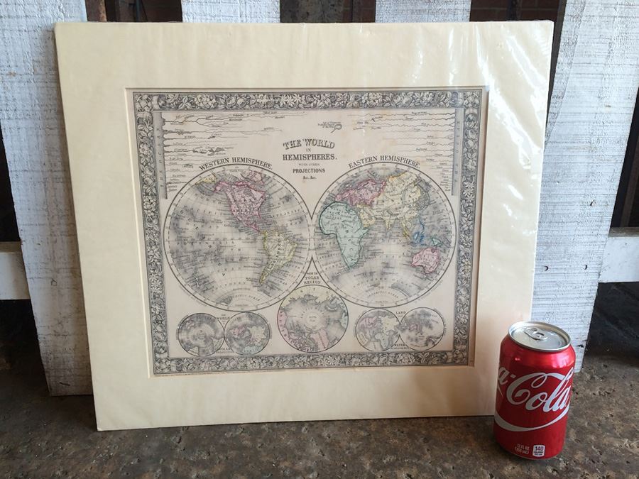 Vintage Map of The World in Hemispheres [Photo 1]