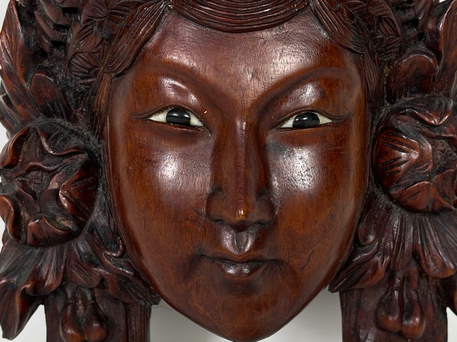 Hand Carved Wooden Asian Face Mask 6W X 8H [Photo 3]