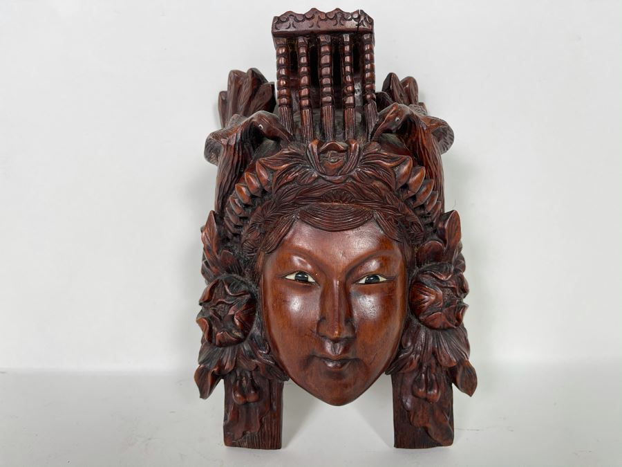 Hand Carved Wooden Asian Face Mask 6W X 8H [Photo 1]