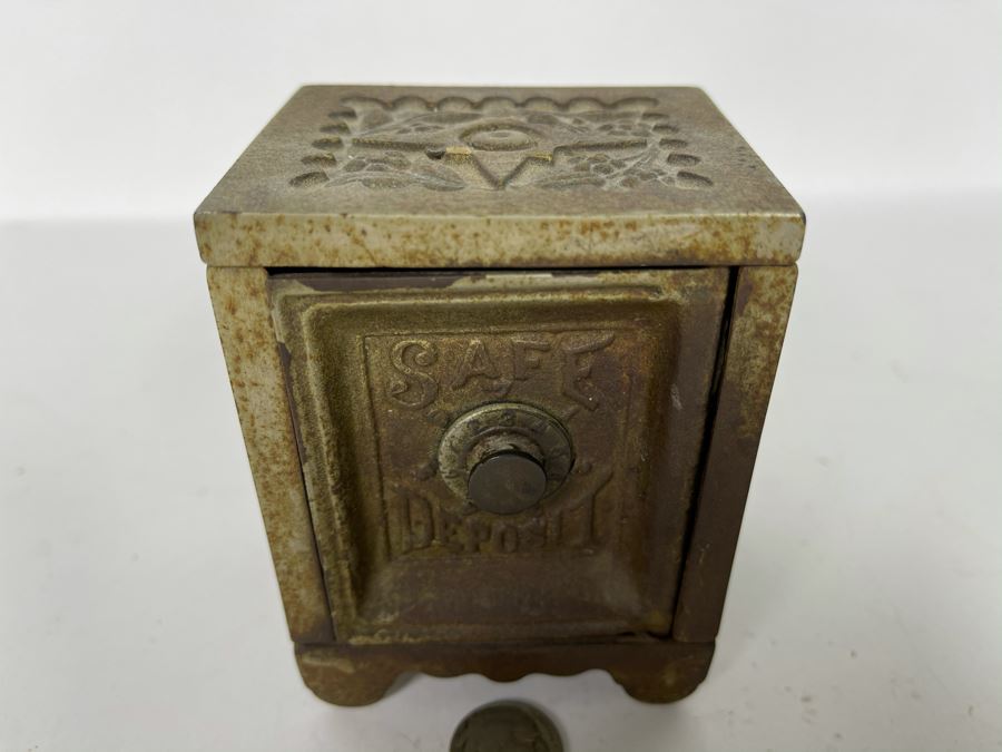 Antique Toy Cast Iron Safe Deposit Safe With 1897 Patent Date 3W X 2.5D X 4H [Photo 4]
