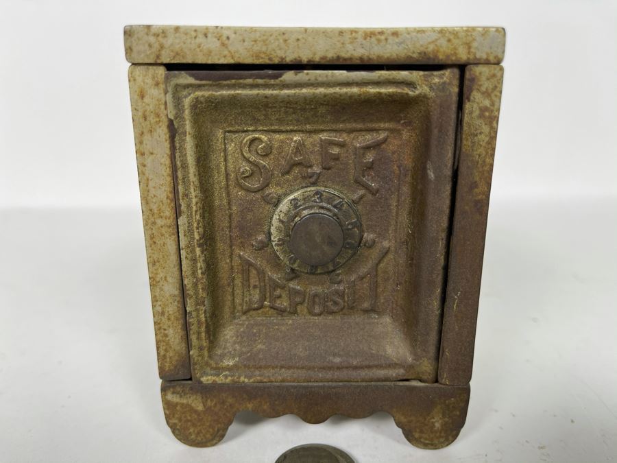 Antique Toy Cast Iron Safe Deposit Safe With 1897 Patent Date 3W X 2.5D X 4H