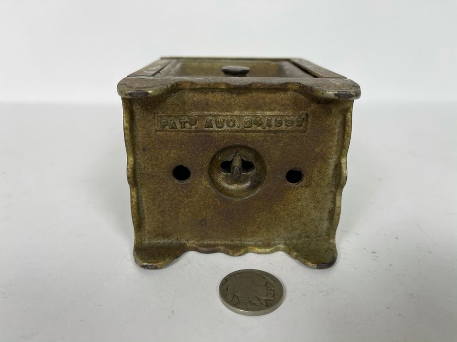 Antique Toy Cast Iron Safe Deposit Safe With 1897 Patent Date 3W X 2.5D X 4H [Photo 8]