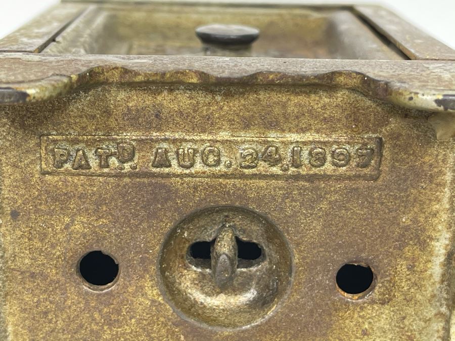 Antique Toy Cast Iron Safe Deposit Safe With 1897 Patent Date 3W X 2.5D X 4H [Photo 9]