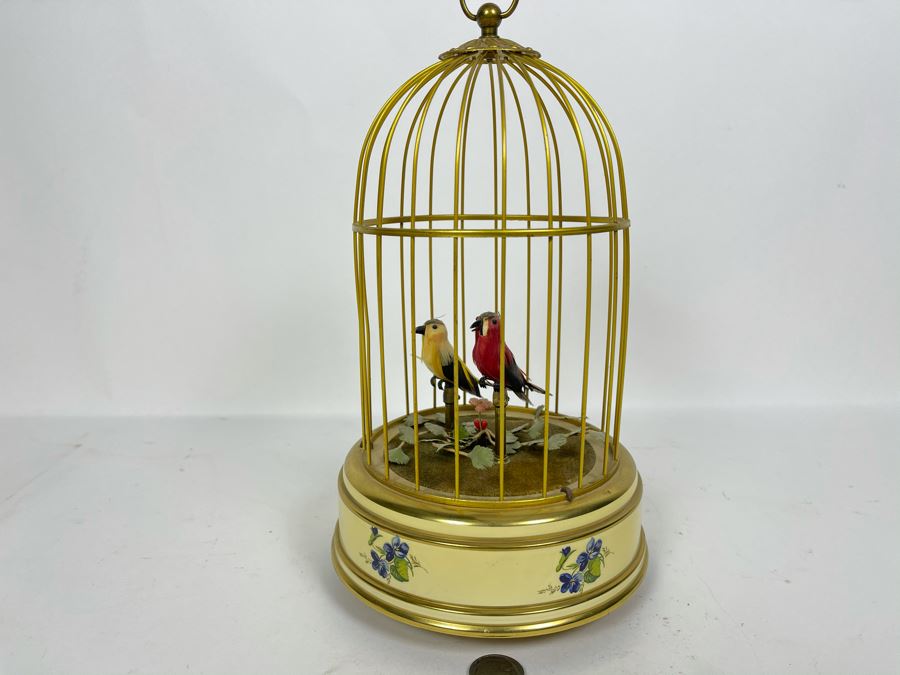Vintage Reuge Music Sainte-Croix Switzerland Clockwork Singing Birds Cage Automaton Working 6W X 11H [Photo 1]