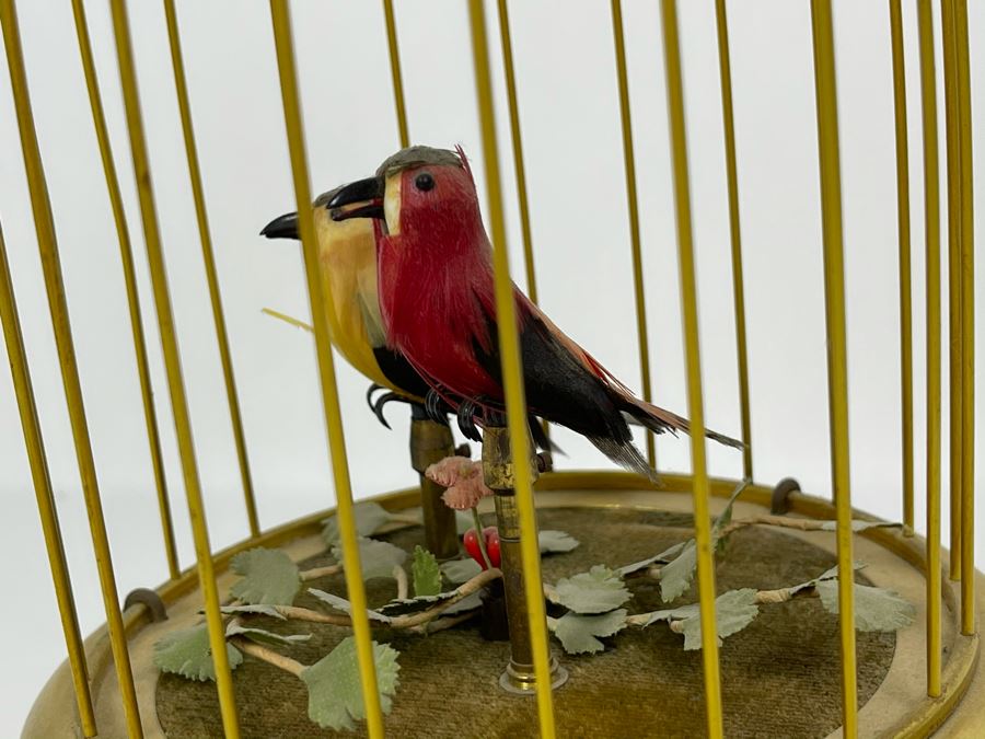 Vintage Reuge Music Sainte-Croix Switzerland Clockwork Singing Birds Cage Automaton Working 6W X 11H [Photo 5]